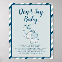 Navy & Mint Elephant Shower Don't Say Baby Sign
