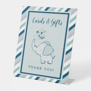 Navy Mint Green Elephant Baby Shower Cards & Gifts Pedestal Sign