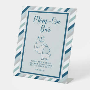 Navy & Mint Green Mum-Osa Bar Elephant Baby Shower Pedestal Sign