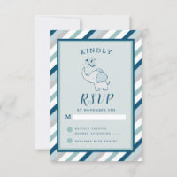 Navy Mint & Grey Cute Elephant Baby Girl RSVP