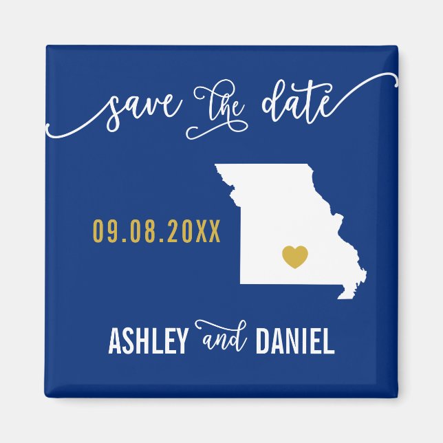 Navy Missouri Wedding Save the Date Map Magnet (Front)