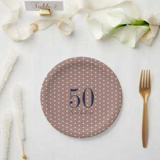 Navy & Mocha | 50 and Fabulous Birthday Party Paper Plate