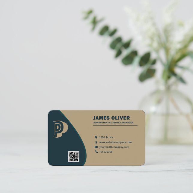 Navy Modern Administrative Service Manager Business Card (Standing Front)