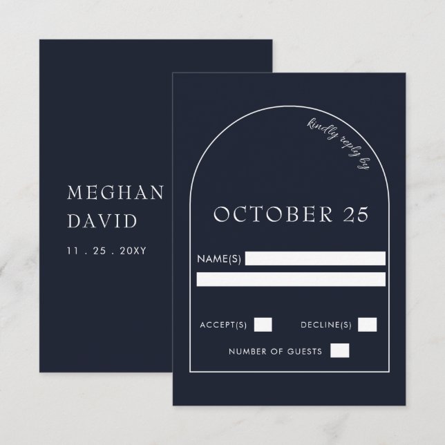 Navy Modern Arch Wedding RSVP Card (Front/Back)