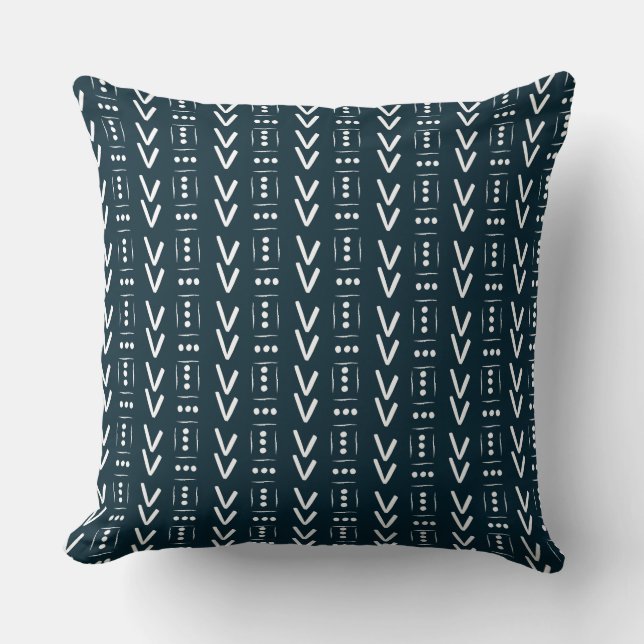 Navy Modern Arrow Mud Cloth Print Accent Cushion (Front)