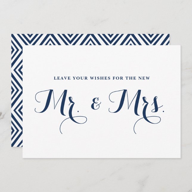 Navy Modern Calligraphy Wishes for Mr. & Mrs. Sign Invitation (Front/Back)