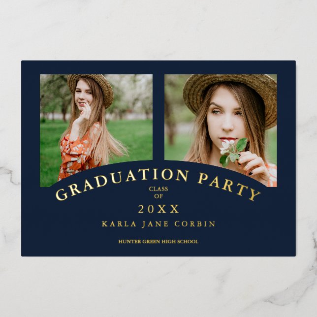 Navy Modern Elegant Chic Graduation Party 2 Photos (Front)