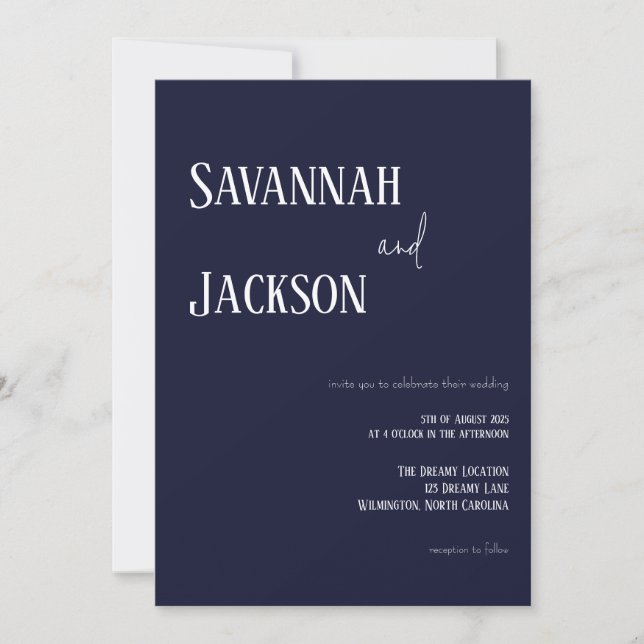 Navy Modern Elegant Wedding Invitation (Front)