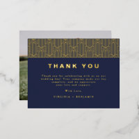 Navy Modern Foil Photo Thank You Card