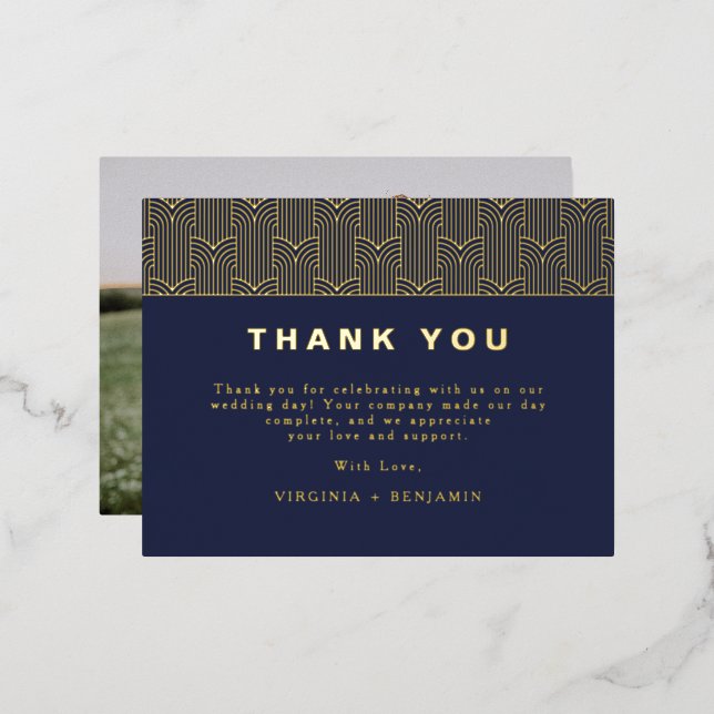 Navy Modern Foil Photo Thank You Card (Front/Back)