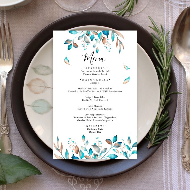 Navy Modern Greenery Wedding Menu (Creator Uploaded)