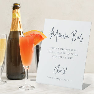 Navy   Modern Handwritten Script Mimosa Bar Pedestal Sign