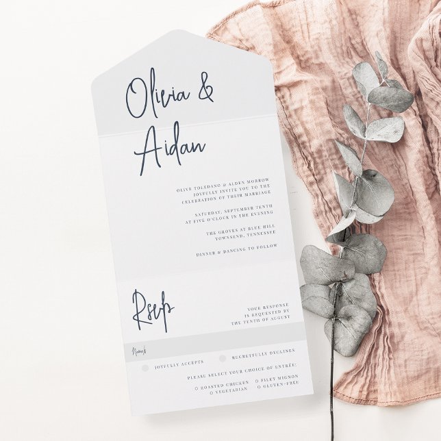 Navy | Modern Handwritten Script Wedding All In One Invitation (Creator Uploaded)