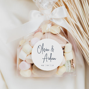 Navy   Modern Handwritten Script Wedding Classic Round Sticker