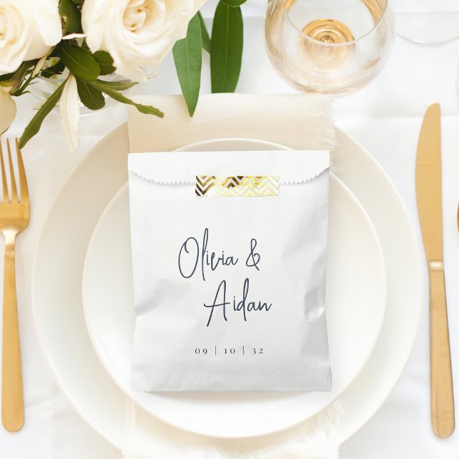 Navy | Modern Handwritten Script Wedding Favour Bag (Creator Uploaded)