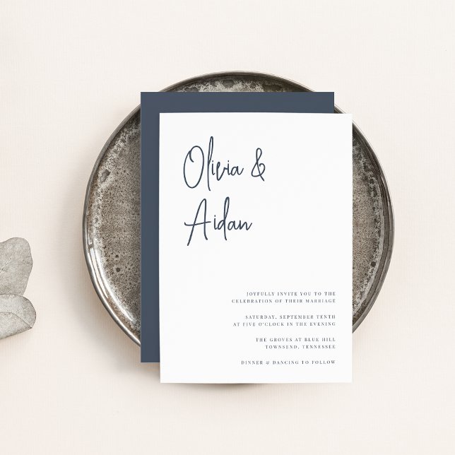 Navy | Modern Handwritten Script Wedding Invitation (Creator Uploaded)