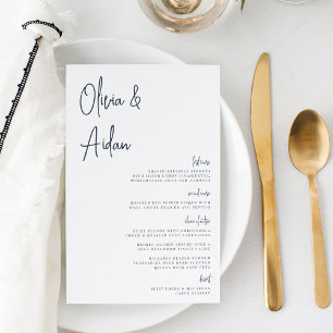 Navy Modern Handwritten Script Wedding Menu