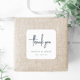 Navy Modern Handwritten Script Wedding Thank You Square Sticker