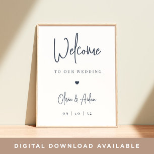 Navy   Modern Handwritten Script Wedding Welcome Poster