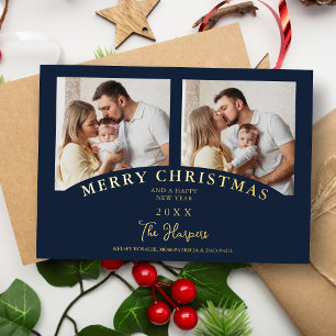 Navy Modern Luxury Chic Christmas 2 Photos Family