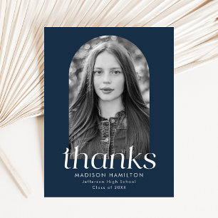 Navy Modern Minimalist Photo Graduation Thank You Postcard