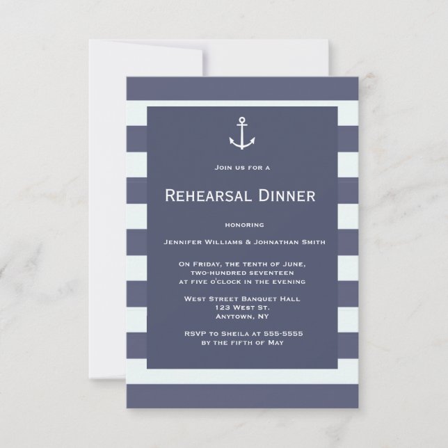 Navy modern nautical rehearsal dinner invitations (Front)