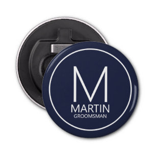 Navy Modern Personalised Monogram&Name Groomsmen Bottle Opener
