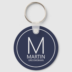 Navy Modern Personalised Monogram&Name Groomsmen Key Ring