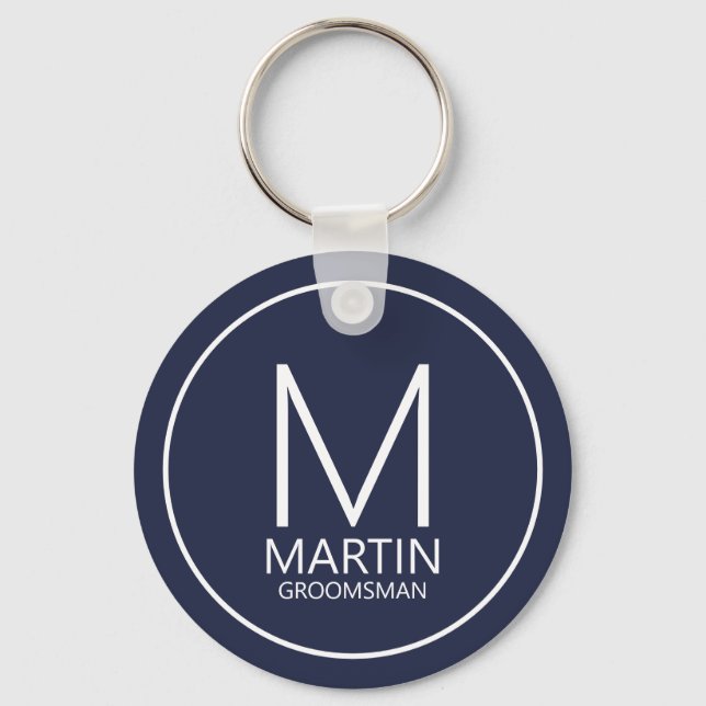 Navy Modern Personalised Monogram&Name Groomsmen Key Ring (Front)