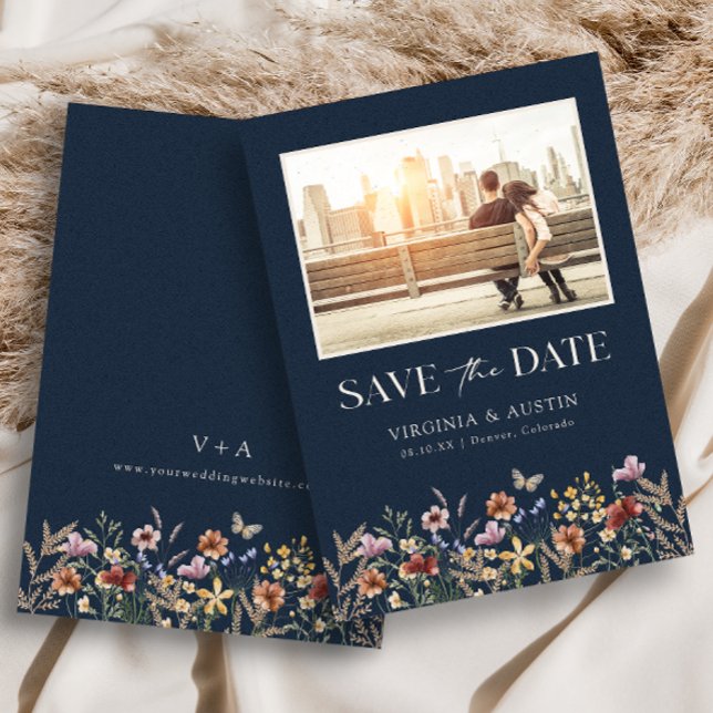 Navy Modern Photo Boho Save The Date (Creator Uploaded)