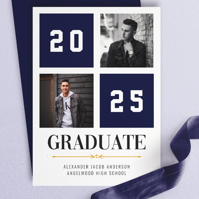 Navy Modern Photo Collage Grad Announcement (Creator Uploaded)