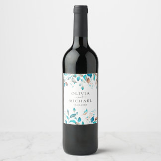 Navy Modern Rustic Wedding Wine Label
