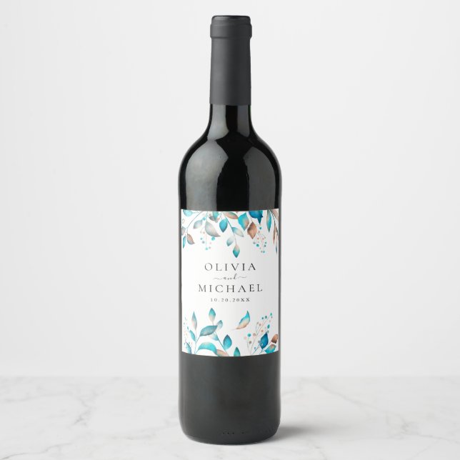 Navy Modern Rustic Wedding Wine Label (Front)