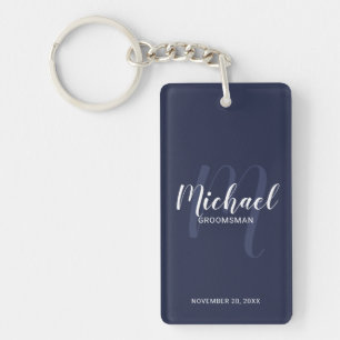 Navy Modern Script Personalised Groomsmen Key Ring