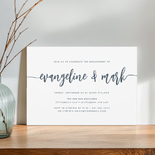 Navy   Modern Signature Script Engagement Party Invitation