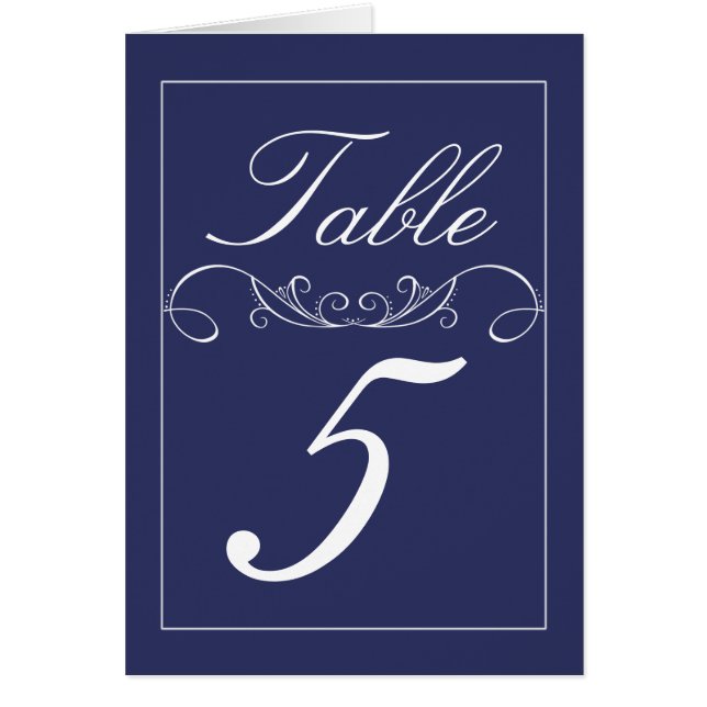 Navy Modern Swirl Wedding Table Number Cards (Front)