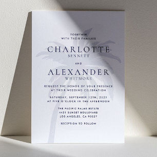 Navy Modern Tropical Palm Tree Wedding Invitation