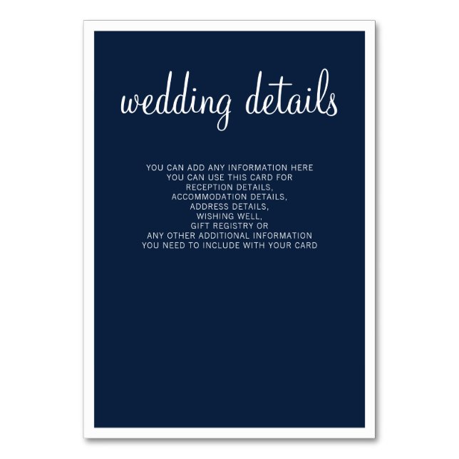 Navy Modern Wedding Details Enclosure Cards (Front)