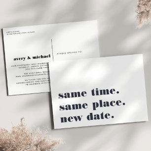 Navy   Modern Wedding Postponement Announcement Postcard
