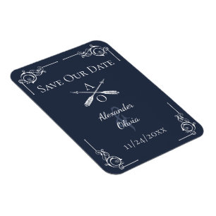 Navy Monogram and Arrows Save the Date Magnet