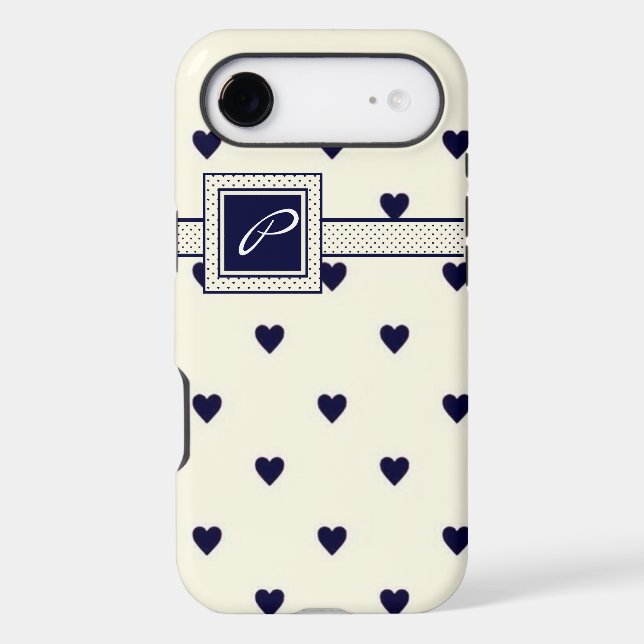Navy Monogram Heart iPhone Case (Back)