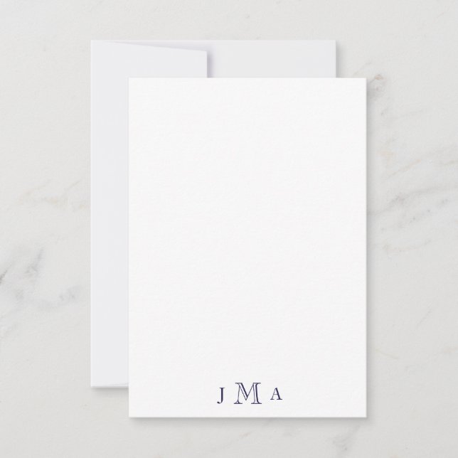 Navy Monogram Masculine Flat Thank You Card (Front)
