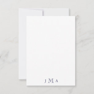 Navy Monogram Masculine Flat Thank You Card