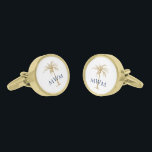 Navy Monogram on Artistic Gold Palm Tree Tropical Gold Finish Cufflinks<br><div class="desc">Customise these monogrammed cufflinks featuring an artistic golden palm tree and navy blue text with your own special touch. You can change the monogram and palm tree to your favourite colours. Makes a great gift for any occasion.</div>