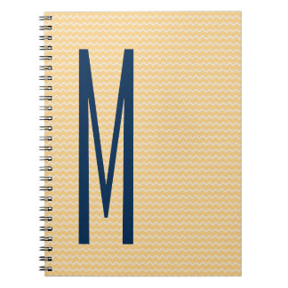 Navy Monogram on Mini Orange Chevron Pattern Notebook