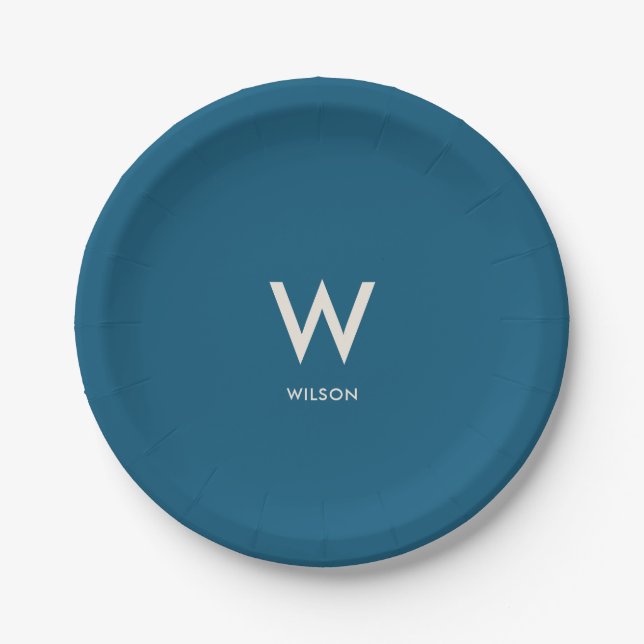 Navy Monogram Personal Party Paper Plate (Front)