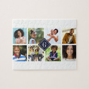 Navy Monogram Photo Collage Jigsaw Puzzle