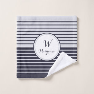 Navy Monogram Stripes Bath Towel Set