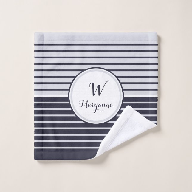 Navy Monogram Stripes Bath Towel Set (Wash Cloth)