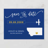 Navy Montana Wedding Save the Date Map Postcard